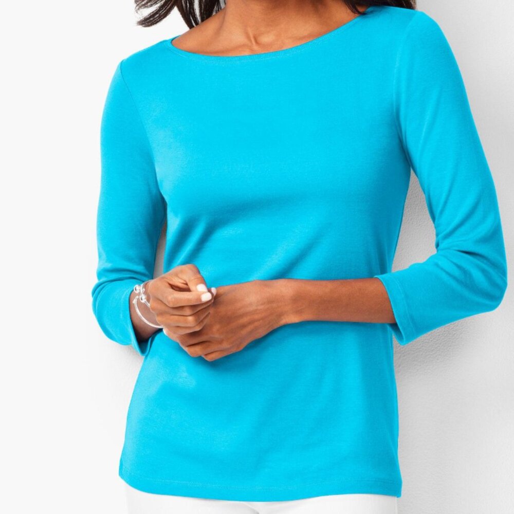 Talbots Long Sleeve Bateau Neck Tee - Blue